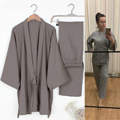 2PCS Women Japanese Style Lover Sets Kimono Yukata Cotton Pajamas Men Bathrobe