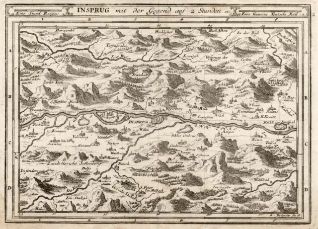 Innsbruck Umgebung Original Kupferstich Landkarte Bodenehr 1720