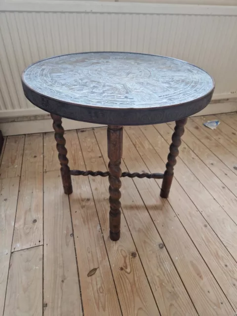 vintage/ antique brass top (egyptianscenes) barley twist leg table