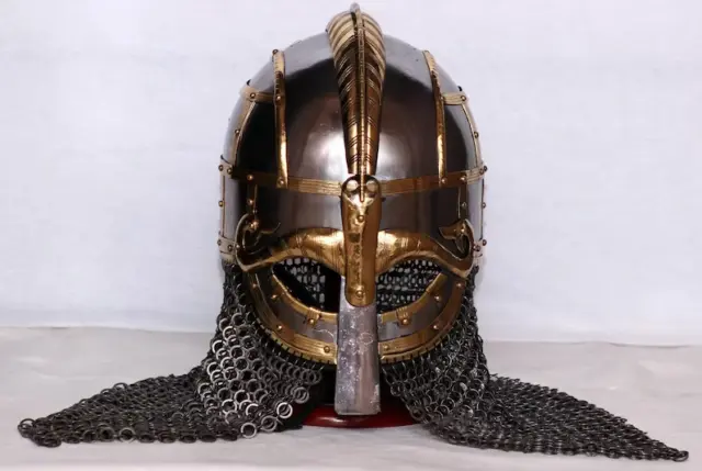 Steel Viking Vendel Helmet with Chainmail Hand Forged gift item