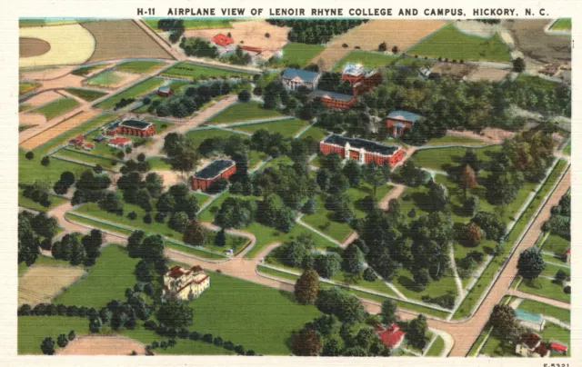 Vintage Postcard 1930's Airplane View Lenoir Rhyne College & Campus Hickory NC
