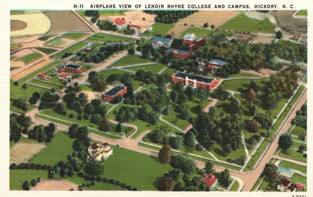Vintage Postcard 1930's Airplane View Lenoir Rhyne College & Campus Hickory NC