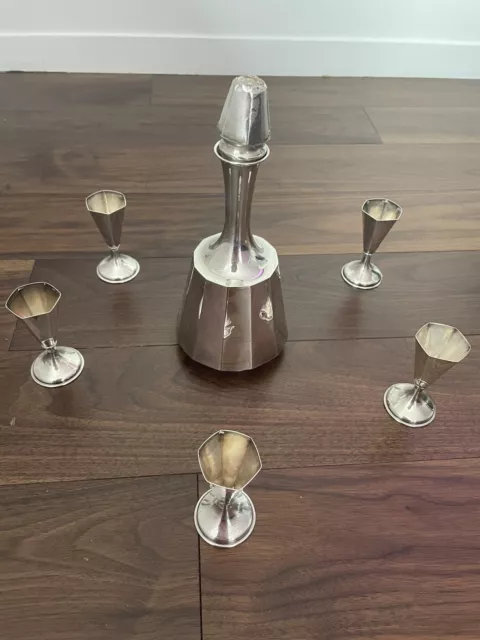 Sterling Silver Decanter With 5 Cups