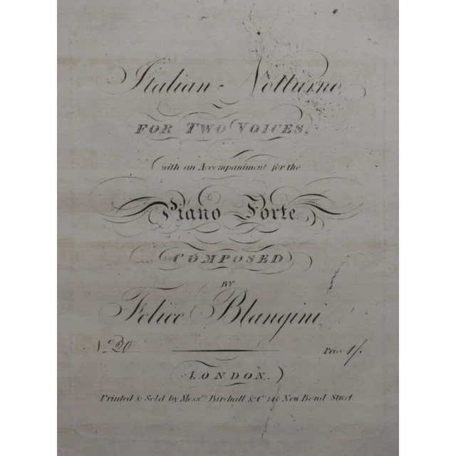 BLANGINI Félix Italian Notturno primo Chant Piano ca1830
