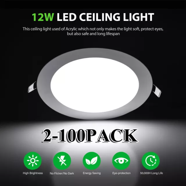 6Inch LED Ceiling Lights Ultra-Thin Recessed Retrofits Kit 6000K Daylight 12W