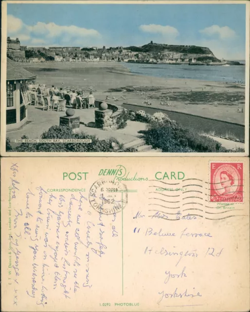 Scarborough South Bay Beach GB 1962 Cancel ETW Dennis