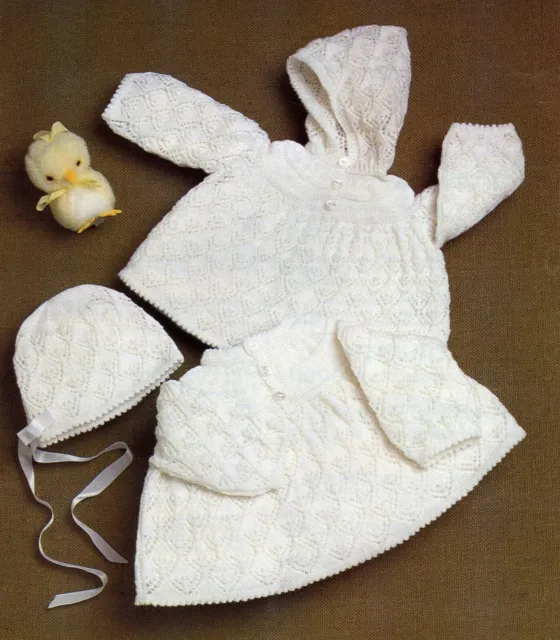 Vintage Knitting Pattern Baby copy Dress Hooded Jacket Bonnet 3 ply