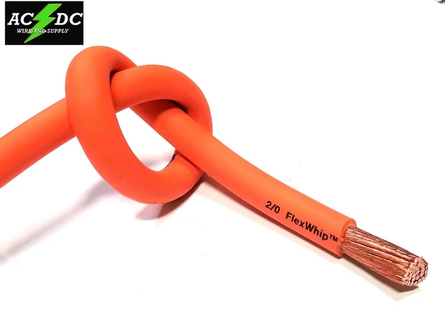 Battery Cable Pure Copper ORANGE FLEX WHIP Power Wire 1/0 or 2/0 Gauge AWG