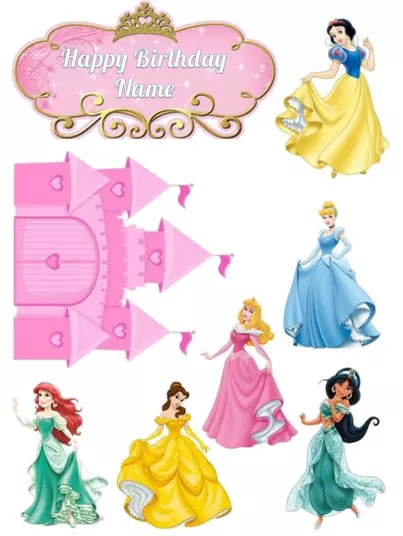 Disney Princess Personalised Cake Scene Edible ICING Topper Birthday Party Image