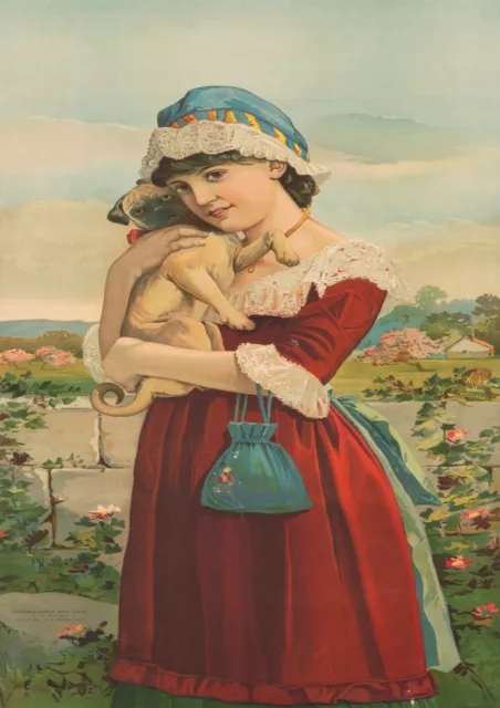 13650.Decor Poster print.Room Wall art design.Victorian girl holding a pet dog