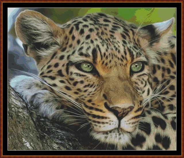 Kit De Point De Croix Léopard Des Neiges, Chat Sauvage Dans Des Papillons, Modèle De Point De Croix, Animal De La Jungle