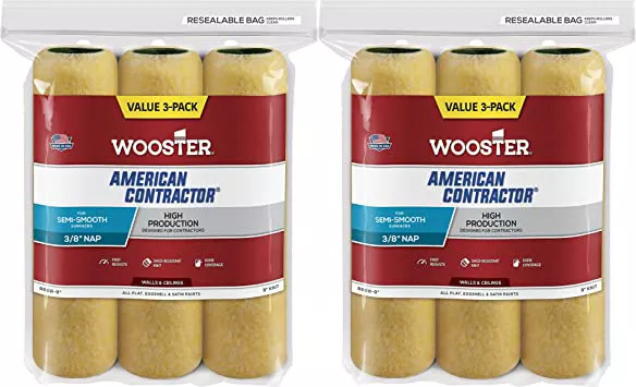 Wooster 9" American Contractor 3/8" Nap 6 Pack Roller Cover R568-9-2PK