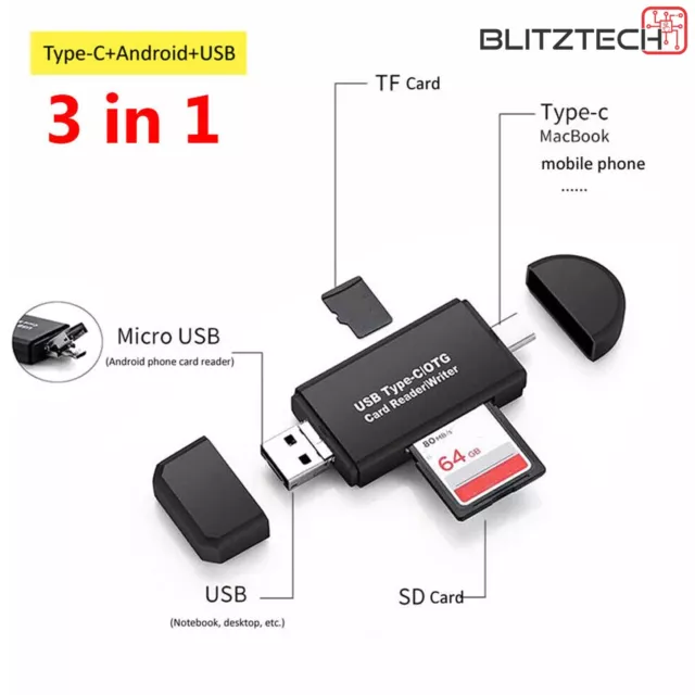 SD Card Reader Micro USB OTG USB-C to USB 2.0 Adapter Android Phone Tablet PC UK