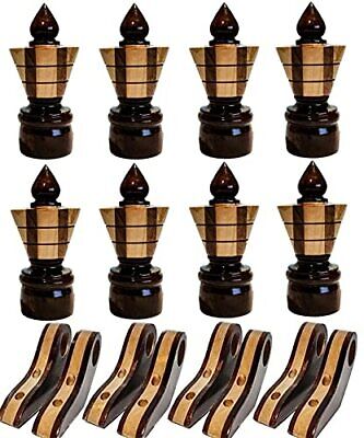 Wooden Striped Curtain Bracket 8 Finial and 8 Support for 25 mm / Rod 1 inch US