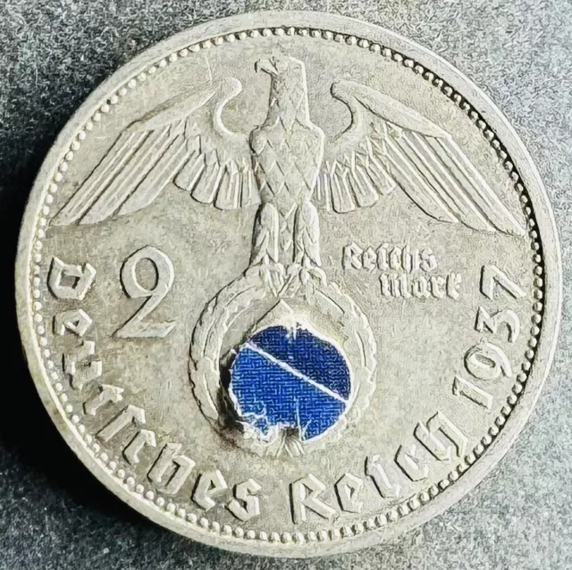 2 Reichsmark 1937 F Drittes Reich Hindenburg 8 g .625 Silber KM#93 K210324D