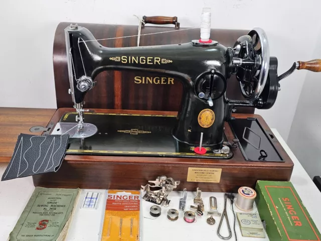 1951 VINTAGE SINGER 201K SEWING MACHINE,SERVICED, HANDCRANK, for LEATHER &FABRIC