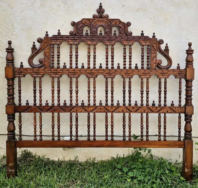 HUGE Victorian Eccentric Spanish Revival MCM Pagoda King Headboard Spindle 6' 4"