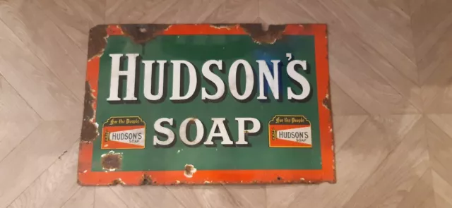 Hudsons Soap vintage enamel advertising sign