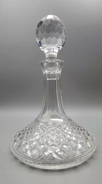 Vintage WATERFORD?  "Alana" Flat-Bottom Ships Decanter Lismore? Chip on stopper.