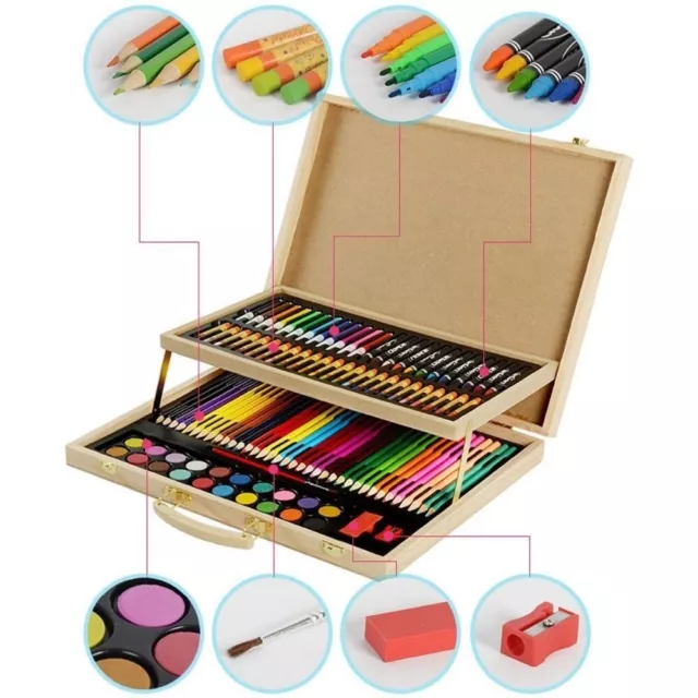 108 PC Wooden Art Case Colouring Pencils Painting Drawing Set Creativity Kids 2