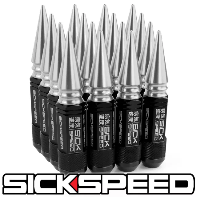SICKSPEED 16PC Noir / Poli Pointu Aluminium 108MM 3 PC Écrou Écrous 1/2X20 N30