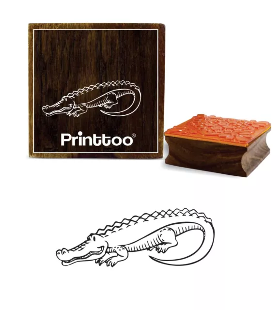 Printtoo Square Wooden Rubber Stamp Crocodile Pattern Craft Stamps-PRB-560