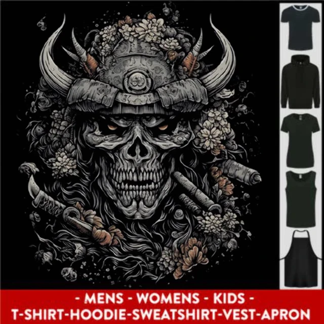 Samurai Skull Fantasy Warrior Bushido Ronin Mens Womens Kids Unisex
