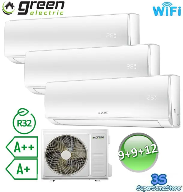 3S Climatiseur Green Electric Wifi R32 9000+9000+12000 Btu Inverter Trial Split