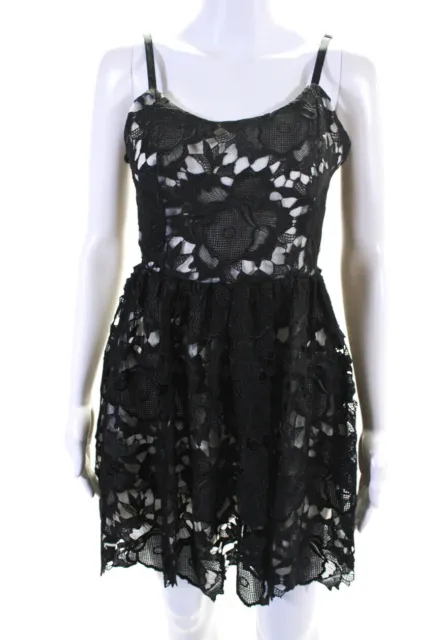 Alice + Olivia Womens Black Floral Lace Sleeveless Fit & Flare Dress Size 0