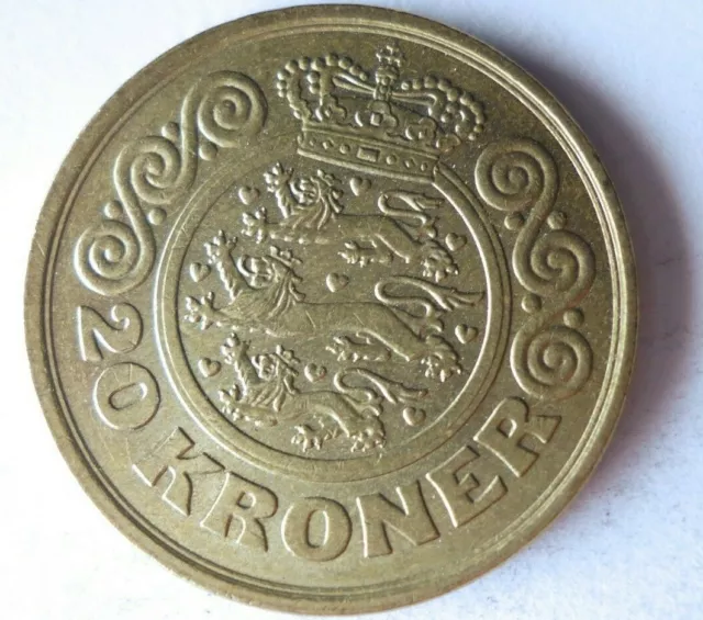 1990 DENMARK 20 KRONER - Excellent Coin - FREE SHIP - Bin #175
