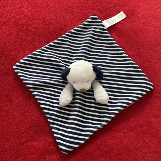 🇫🇷 doudou plat chien blanc gris rayé rayures bleu marine OBAIBI OKAIDI NEUF