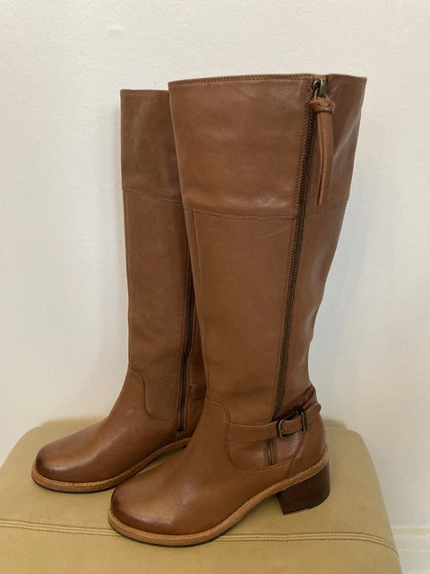 CLARKS LADIES LICORICE Pop Black Leather Knee High Riding Boots Uk