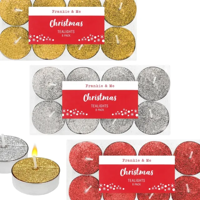 8pcs Tea Light Candles Christmas Unscented Glitter Tealights 4 Hours Burn Candle