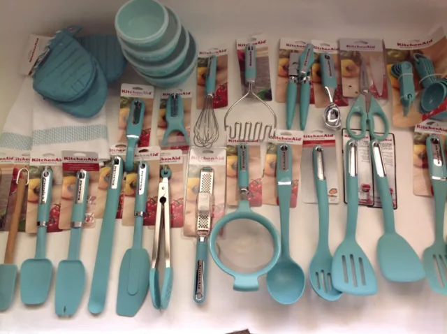 New Set of 31 Utensils KitchenAid Aqua Sky Shears Basting Spoon (Color:  HAQA)