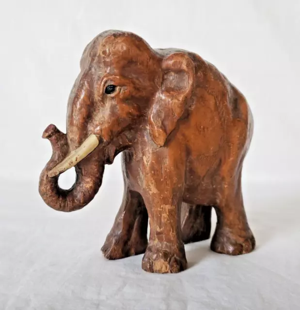 Wood Elephant Statue Hand Carved Wooden Figurine Lucky Sculpture  5.5"