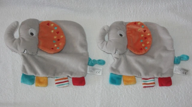 Simba Toys 2 Doudou Elephant Plat Gris Bleu Orange Etat Neuf