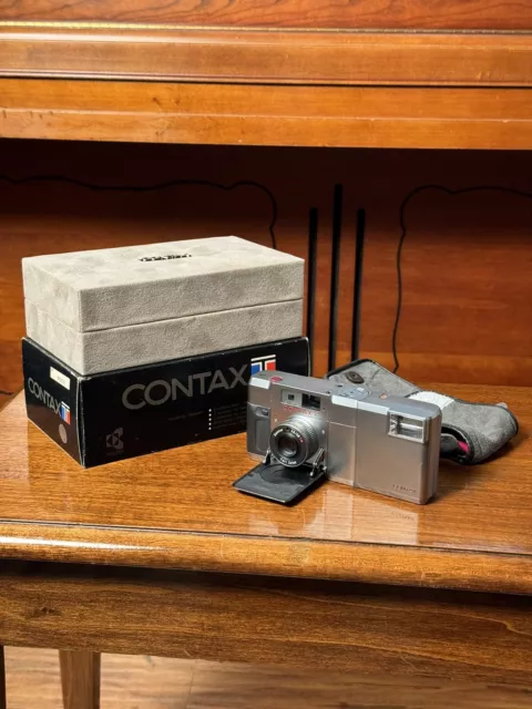 [NEAR MINT W/ BOX] Contax T Silver Film Camera w/ T14 Auto Flash 38mm f2.8 Zeiss