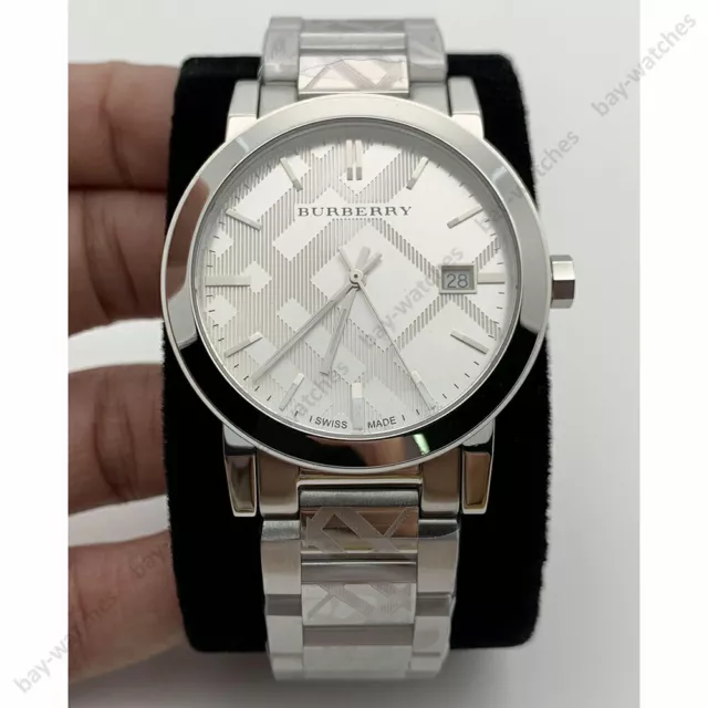 Burberry BU9037 Check Stamped Dial Silver Bracelet Casual Unisex Watch
