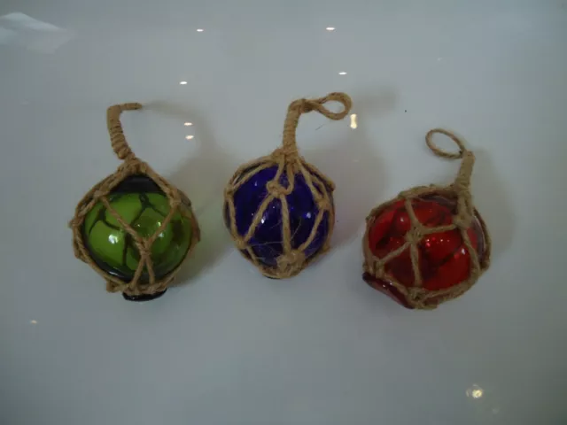 3 X Fishing Boat Net Floats Glass Baubles Christmas Nautical Decorations 55 mm