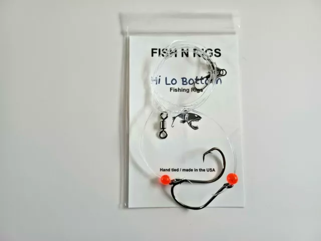 Sea Bass Fishing Hi-Lo Bottom Rig 3 Hook Glow Red Bead Tackle 3/0 Rolling  Swivel