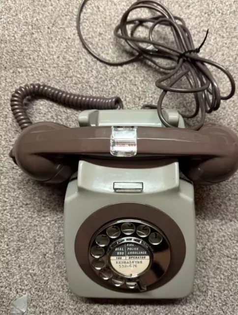 RARE! Vintage GPO 746 Rotary Dial Telephone + Light, Bell off Grey/Brown Phone