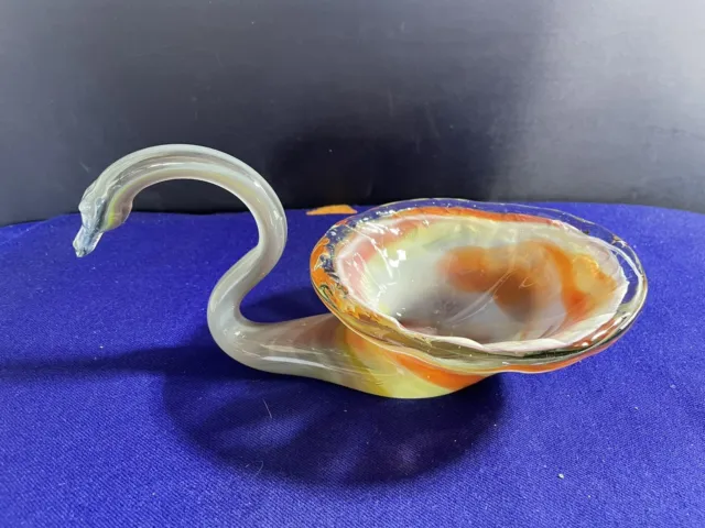 Vintage Small Hand Blown Glass Swan Bowl Vase Candy Dish Art Deco  10”
