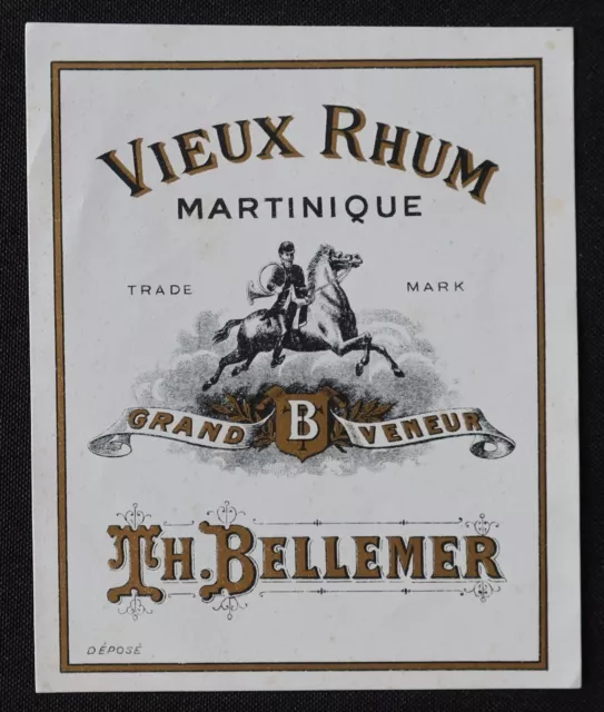 Ancienne étiquette VIEUX RHUM BELLEMER MARTINIQUE Grand Veneur Chasse à courre