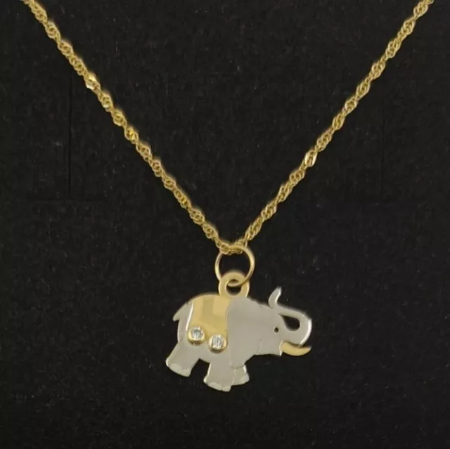 Pendentif Et Chaîne Or 18k 750 Mls. Éléphant Bicolore 13,8 MM