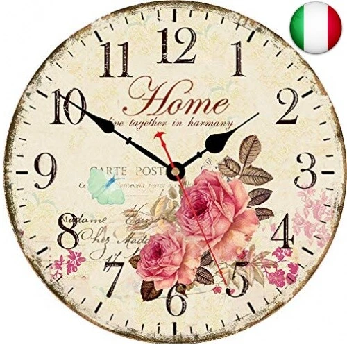 VIKMARI Vintage Fiori Stile Orologi da Parete Decorativo di Legno Floreale
