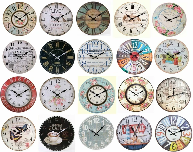 LARGE VINTAGE RUSTIC Wall Clocks Shabby Chic Kitchen Home French