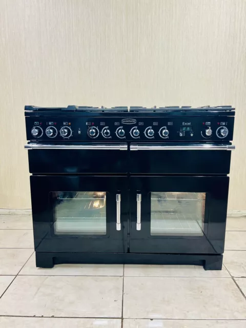 Rangemaster EXCEL 110 Black & Chrome Dual Fuel Range Cooker with Hotplate