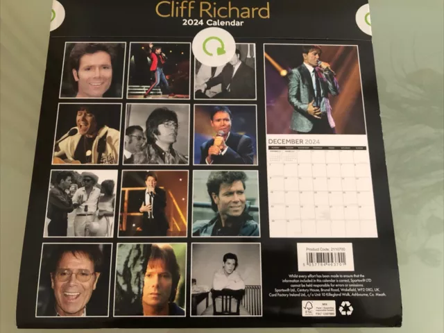 Cliff Richard Wall Calendar 2024 Month To View pictures photos singer mum gift