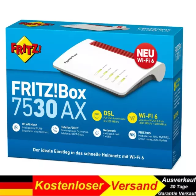 AVM FRITZ!Box 7530 AX WI-FI 6 Router (DSL/VDSL,1.800 MBit/s (5GHz), WLAN Mesh