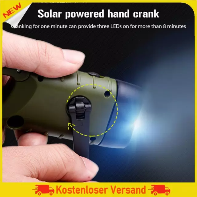 LED Torch Solar Power Hand Crank Flashlight Wind Up Super Bright Camping  Light